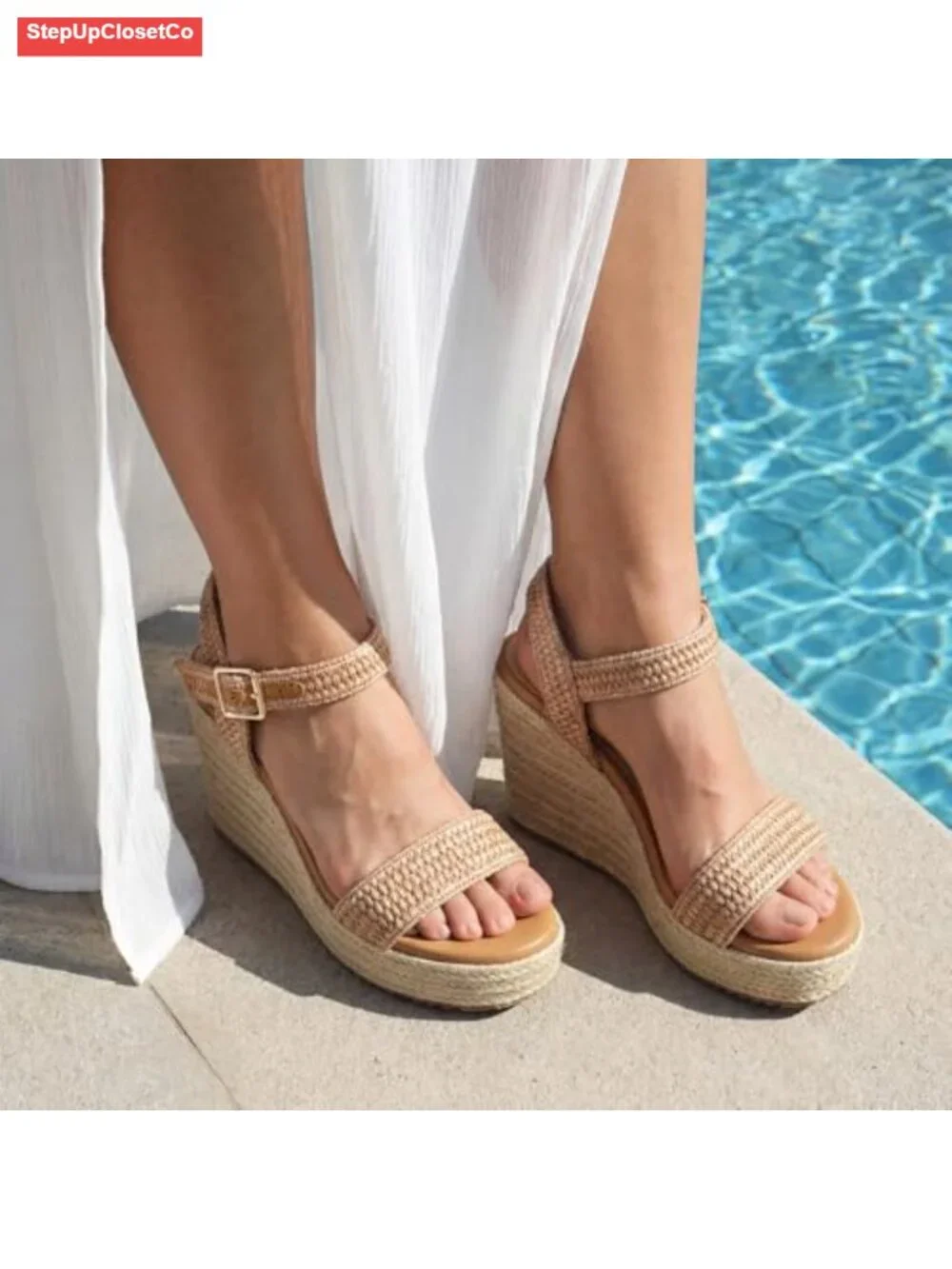 Espadrille Wedge Sandals Platform Ankle Strap Open Toe Raffia